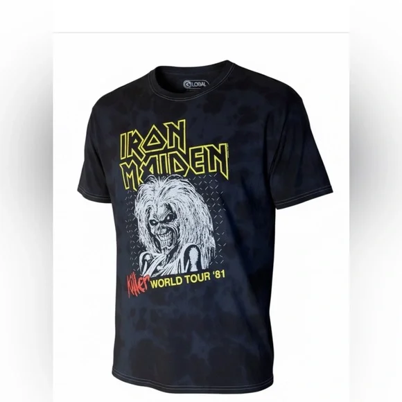Iron Maiden “Killer Tour ‘81” Black Oil Wash Tie-Dye Oversized Cotton T-shirt M - Picture 2 of 9
